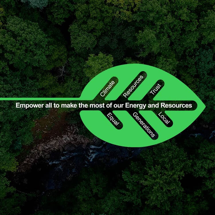 Empower all to make the most of our Energy and Resources, Climate, Resources, Trust, Equal, Generations, Local
